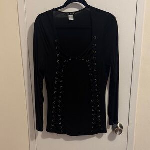 VENUS Black Lace-Up Long Sleeve Top